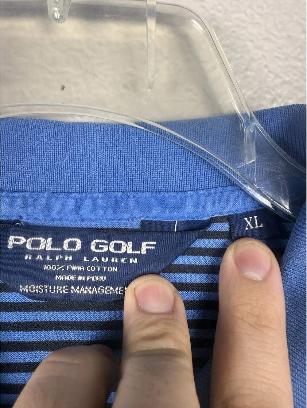 Polo Golf Ralph Lauren XL Blue Black Striped Pima Cotton Moisture Polo Shirt